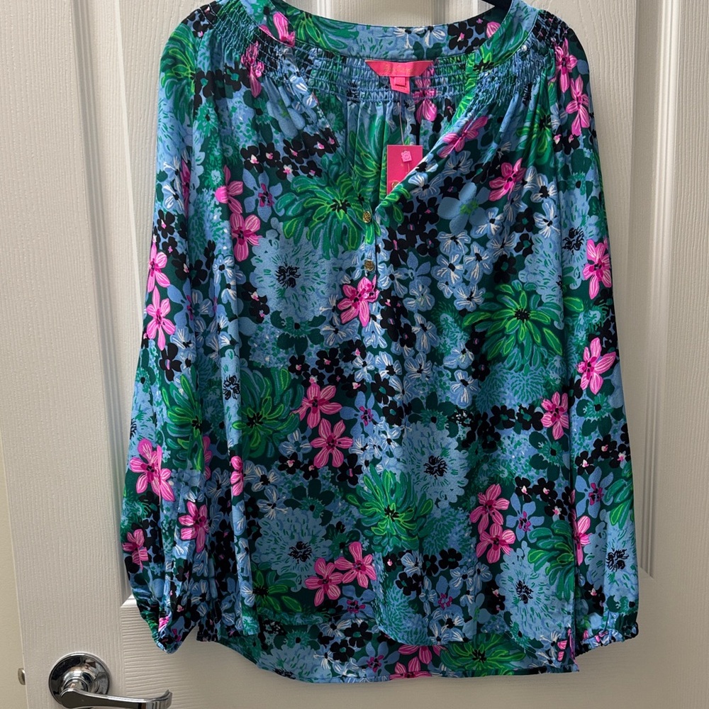 Lilly Pulitzer Floral Blouse - Blue, Green, Pink